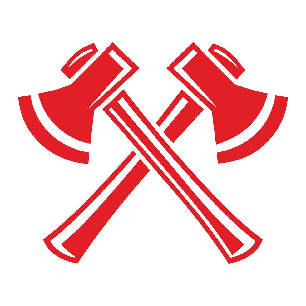 Two Red Axes Crossed Graphic Design Element Isolated on White Background Simple Bold Line Art Icon vector