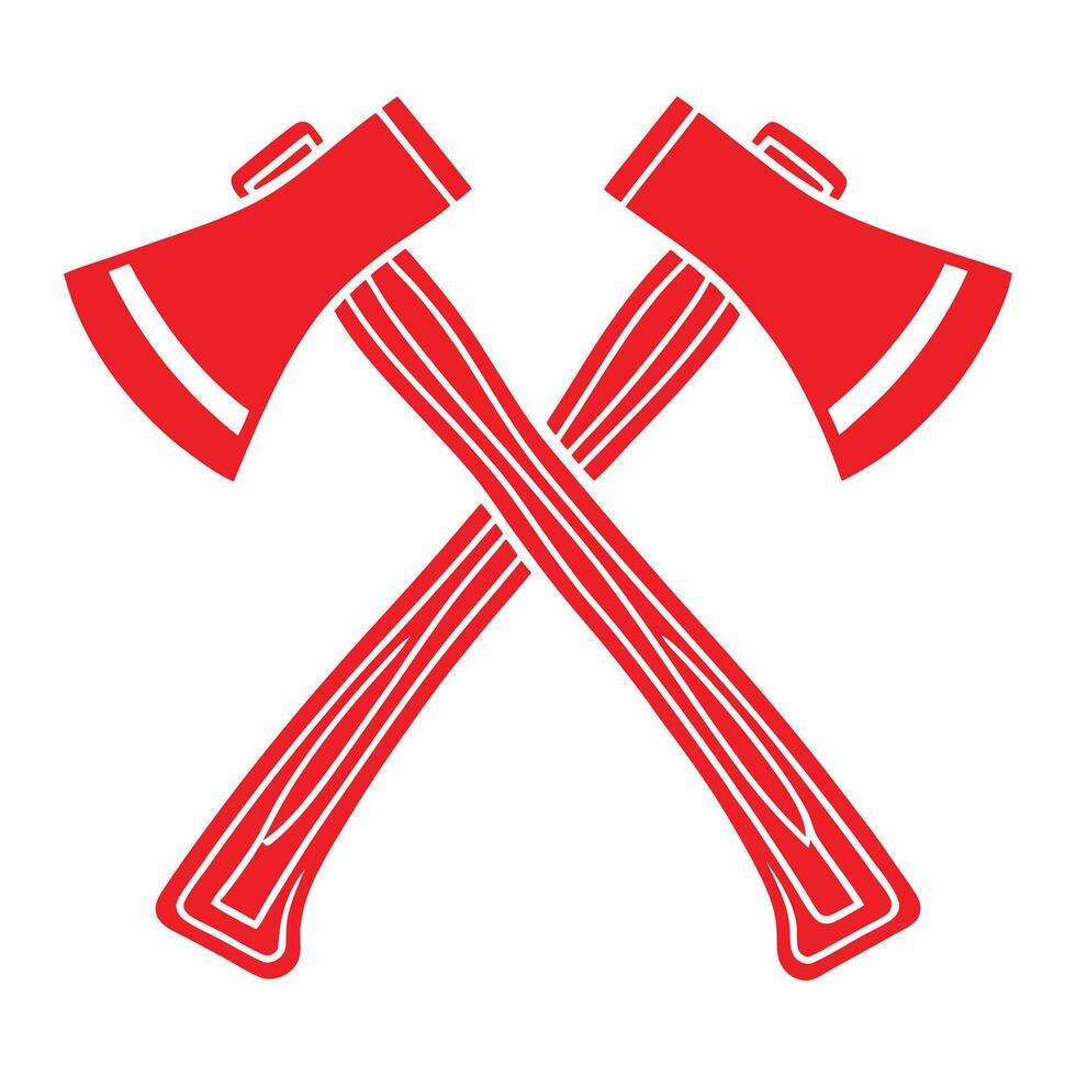 Two Red Axes Crossed Graphic Design Element Isolated on White Background Simple Flat Style Icon 2 vector