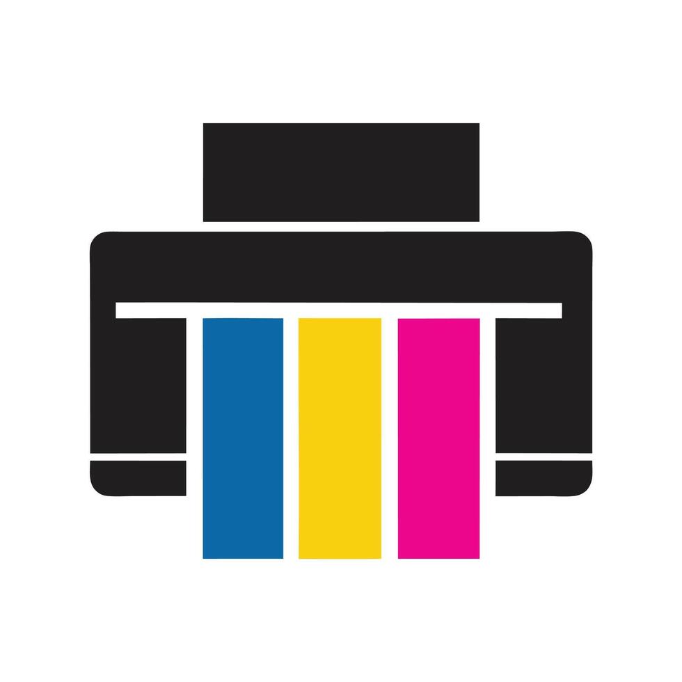 C M Y K Color Printer Icon Design Black Ink Cartridge Blue Yellow Magenta Cyan Stripes Isolated Graphic vector
