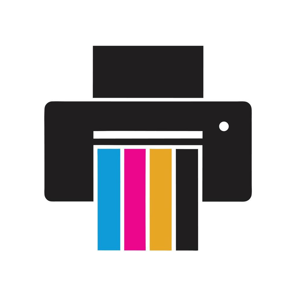 C M Y K Color Printer Icon Graphic Design Element Isolated on White Background Blue Pink Yellow Black Ink Stripes vector
