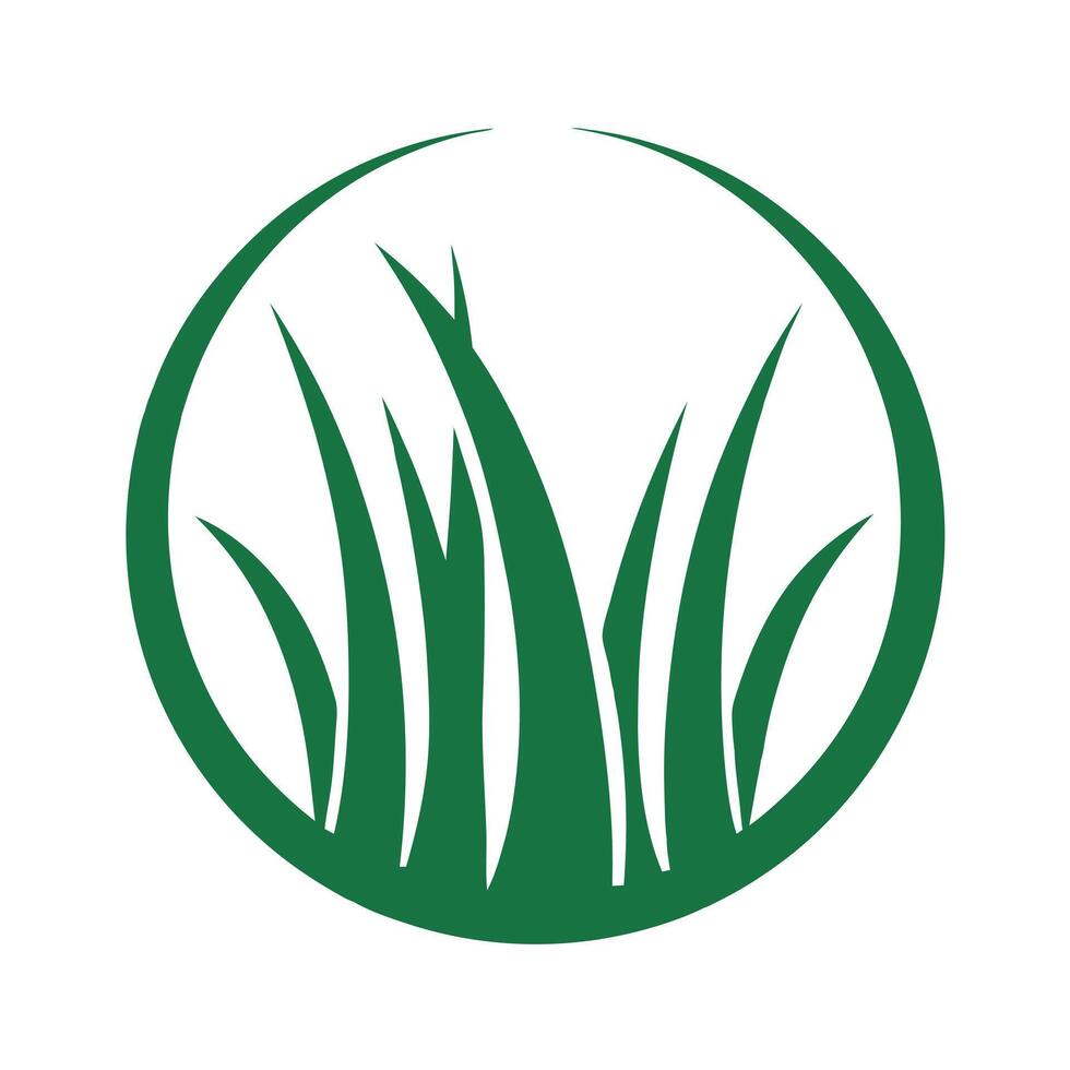 Green Grass Blades Stylized Icon in Circular Frame Nature Ecology Environmental Logo Design Element vector