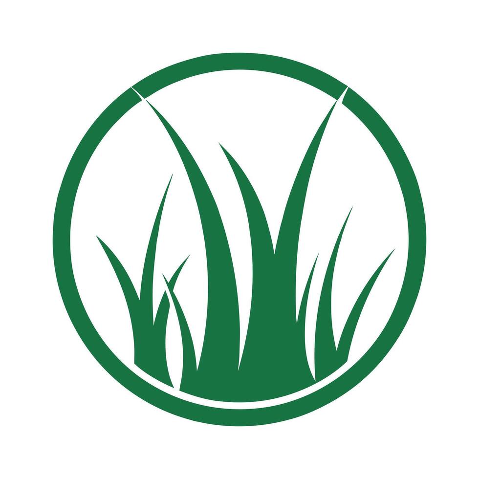 Green Grass Blades Icon in a Circular Frame Simple Nature Emblem Design Element circle vector