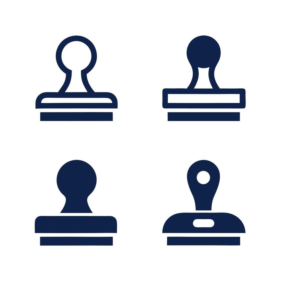 Collection of Four Navy Blue Rubber Stamps Icons Isolated on White Background Different Styles vector
