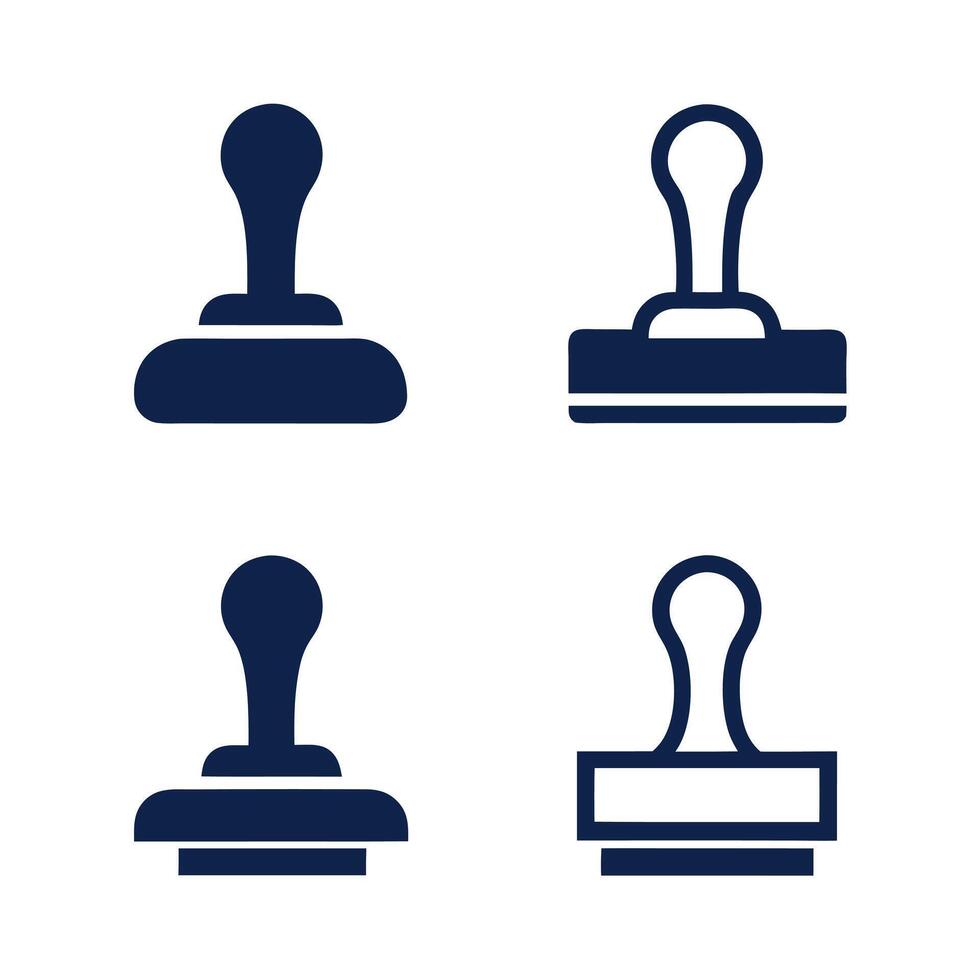 Collection of Four Navy Blue Rubber Stamps Isolated on White Background Different Styles and Designs Office vector