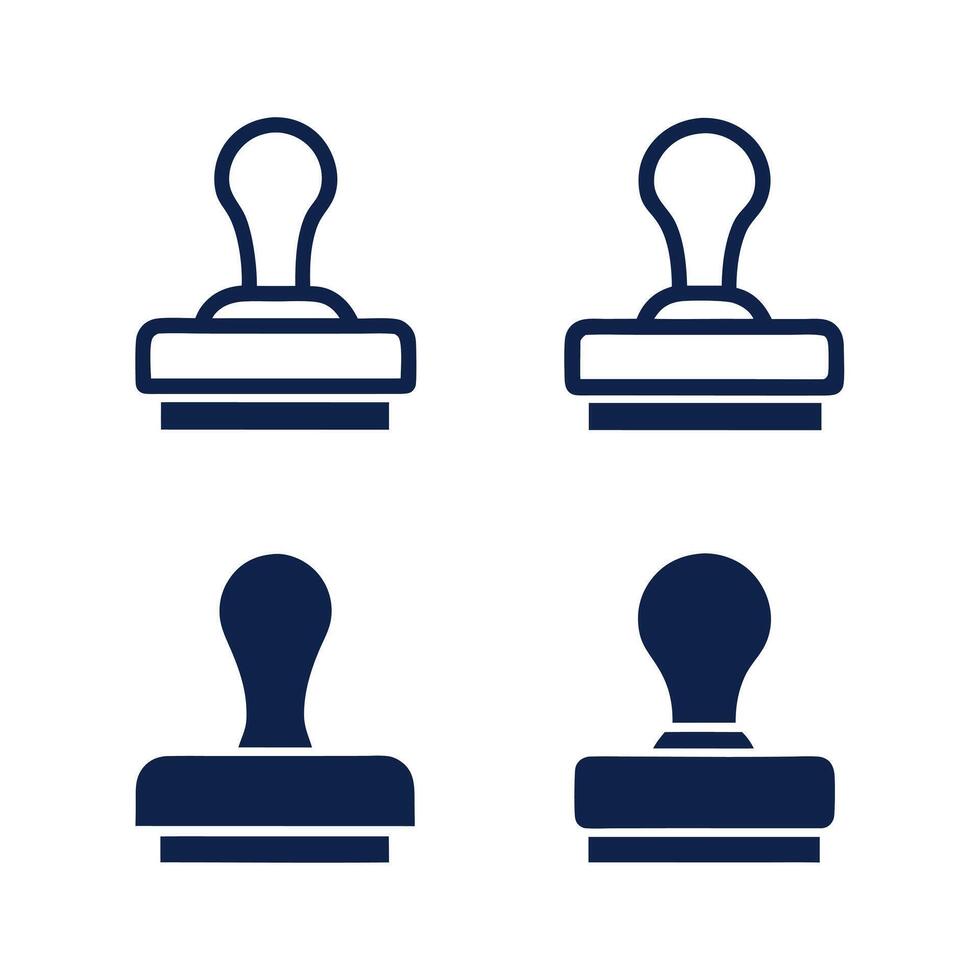 Four Navy Blue Rubber Stamps Icon Set Isolated on White Background Outline and Solid Variations vector