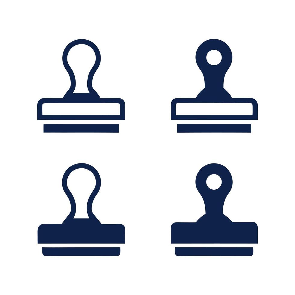 Four Navy Blue Rubber Stamps Isolated on White Background Different Handle Styles Office Supply Icons vector