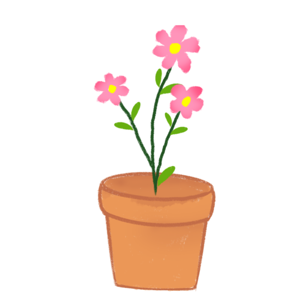 Pink Floral Plant in Brown Clay Pot png