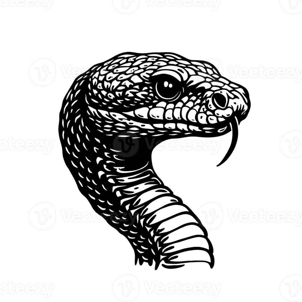 A black and white drawing of a cobra png