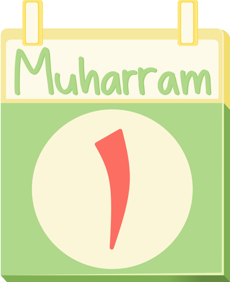 Green calendar icon with English Muharram and bold red number png