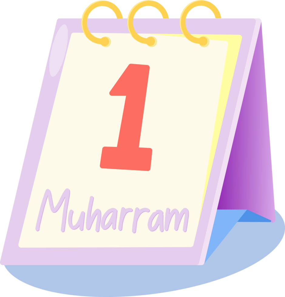 Purple table calendar with ring and number 1 Muharram in soft tones png