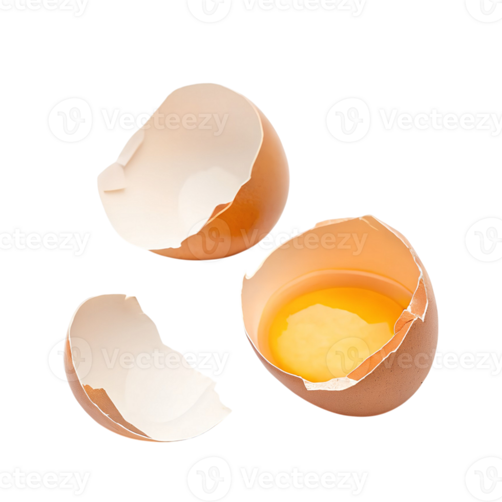 Broken Eggshells with Yolk Close Up Photography Studio Shot png