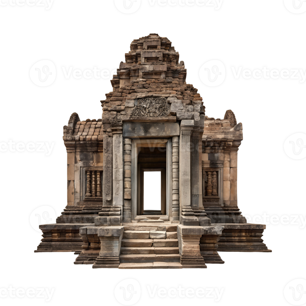Ancient Stone Temple Entrance with Intricate Carvings and Steps in Cambodia png
