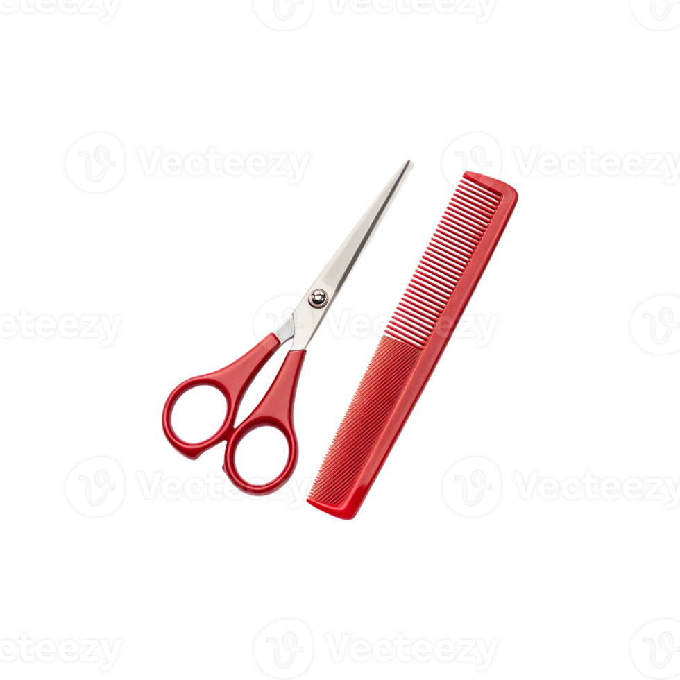 Red Hair Cutting Scissors and Comb Set for Hair Styling and Grooming png