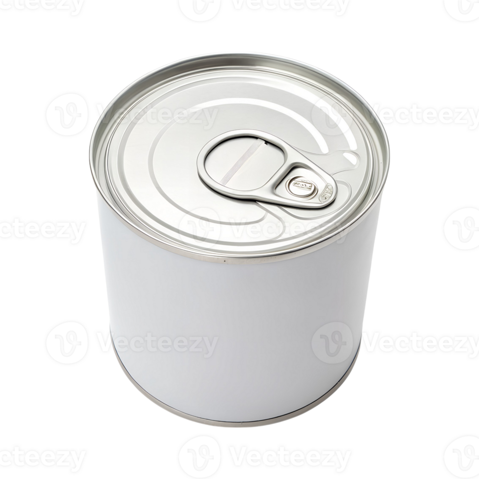 A Single White Metal Can with Easy Open Lid Top View Product Photography png