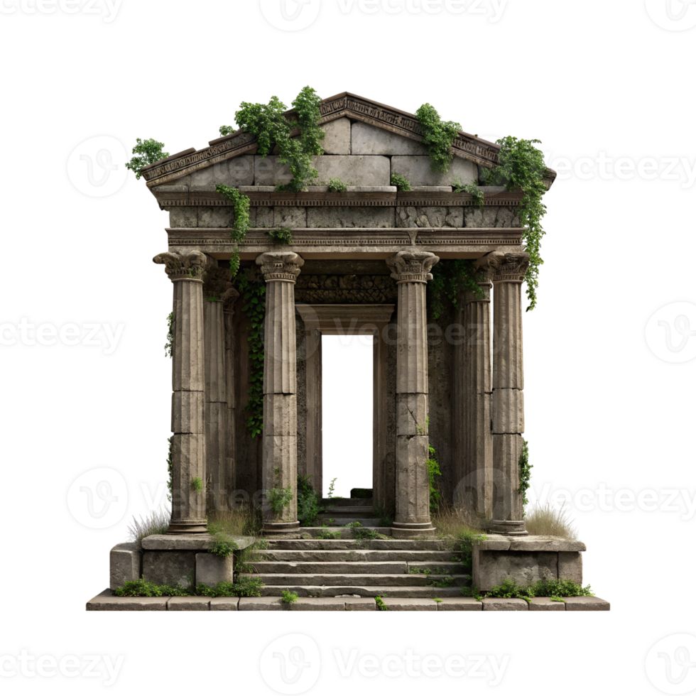 Ancient Stone Ruins Overgrown with Greenery a 3D Render of an Old Temple png