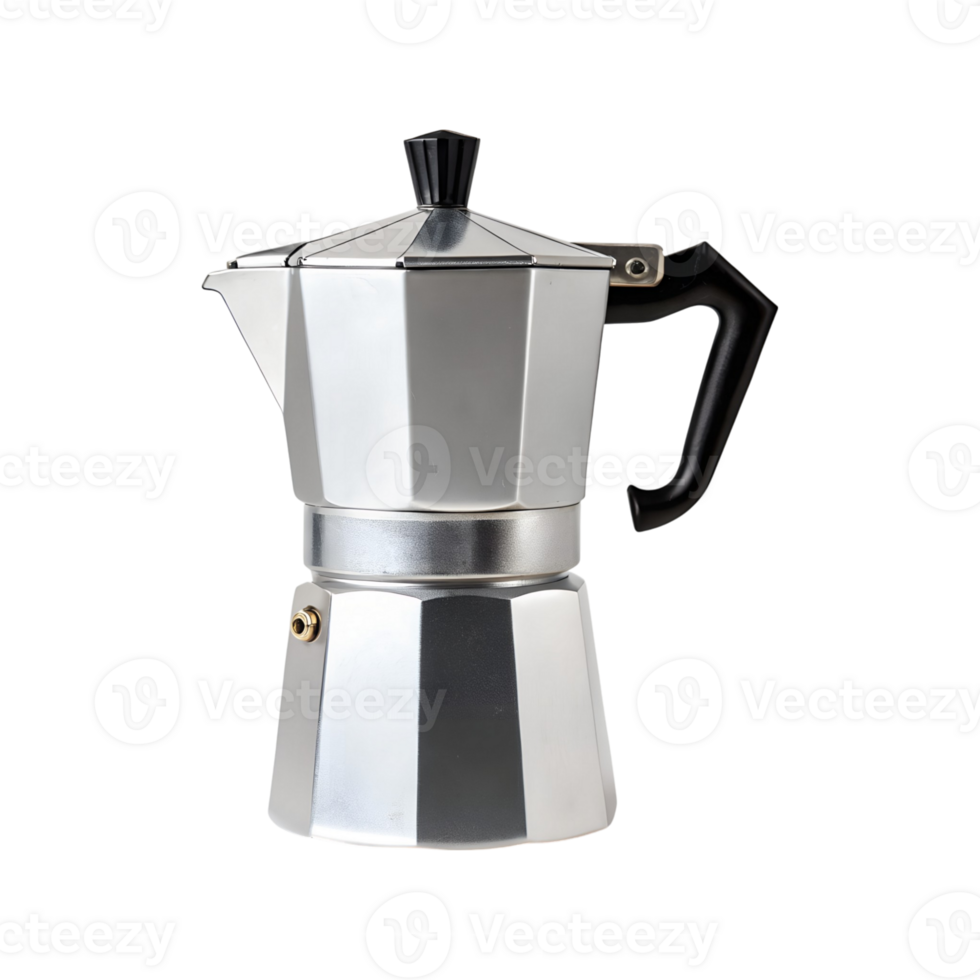 Sleek Silver Aluminum Moka Pot for Making Delicious Coffee at Home png