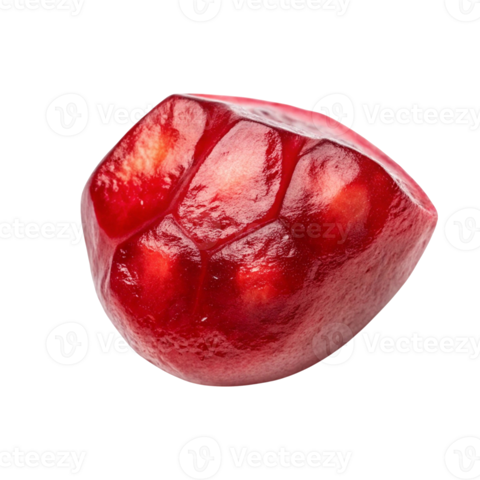 Closeup of a single vibrant red pomegranate seed isolated on gray background showcasing its juicy texture and intricate details png
