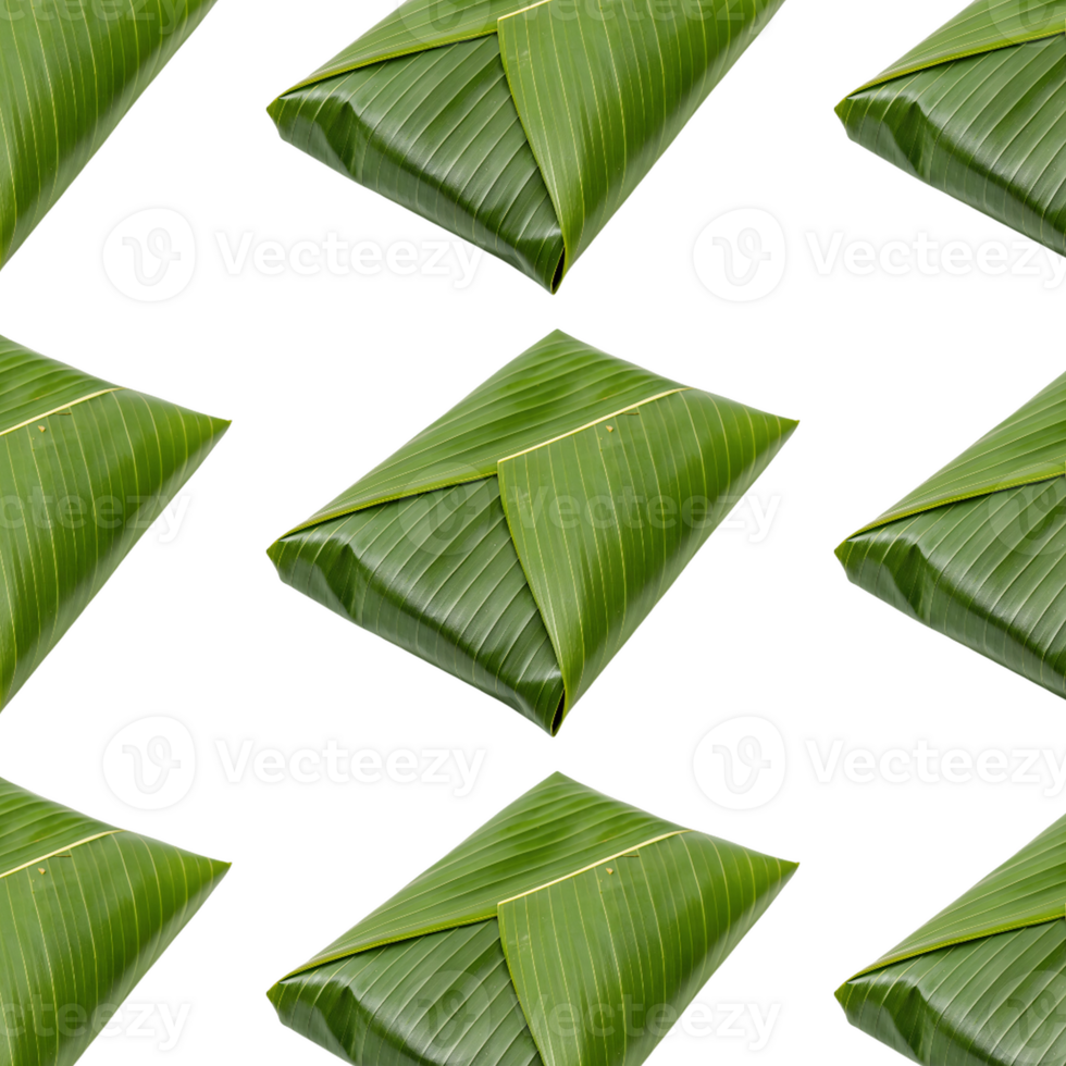 Pattern of Rectangular Parcels Wrapped in Fresh Green Banana Leaves Food Packaging Design png