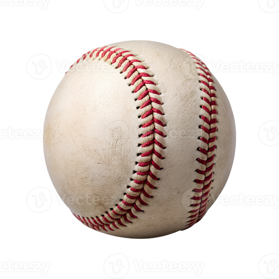 Wellworn Baseball Closeup View of Classic Game Ball Red Stitching Leather Texture png