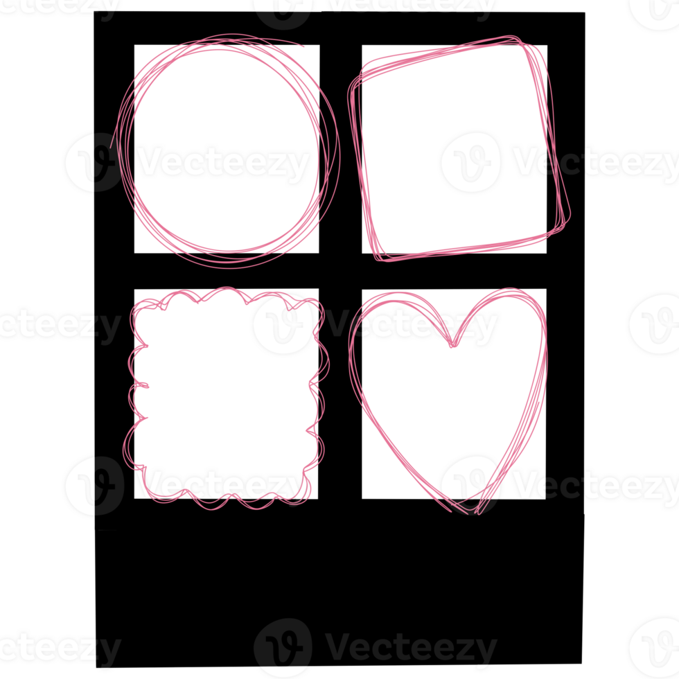 a black and pink square frame with a heart and a heart shape png