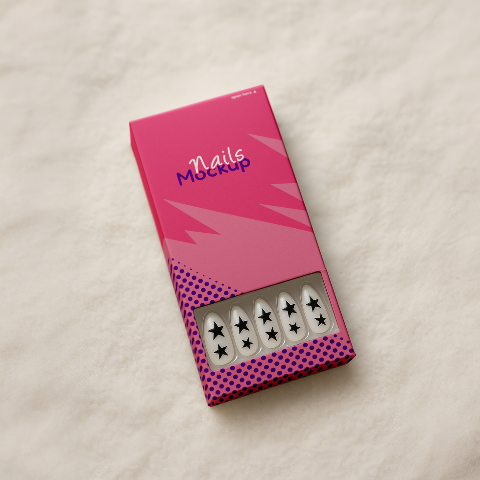 mockup of a box of false nails on the set psd