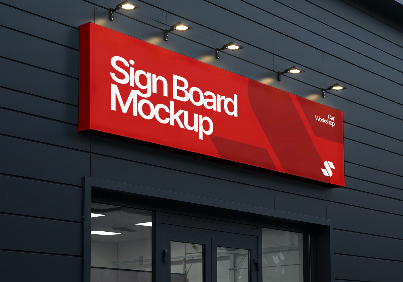 Car Workshop Signboard Mockup on Building Facade psd