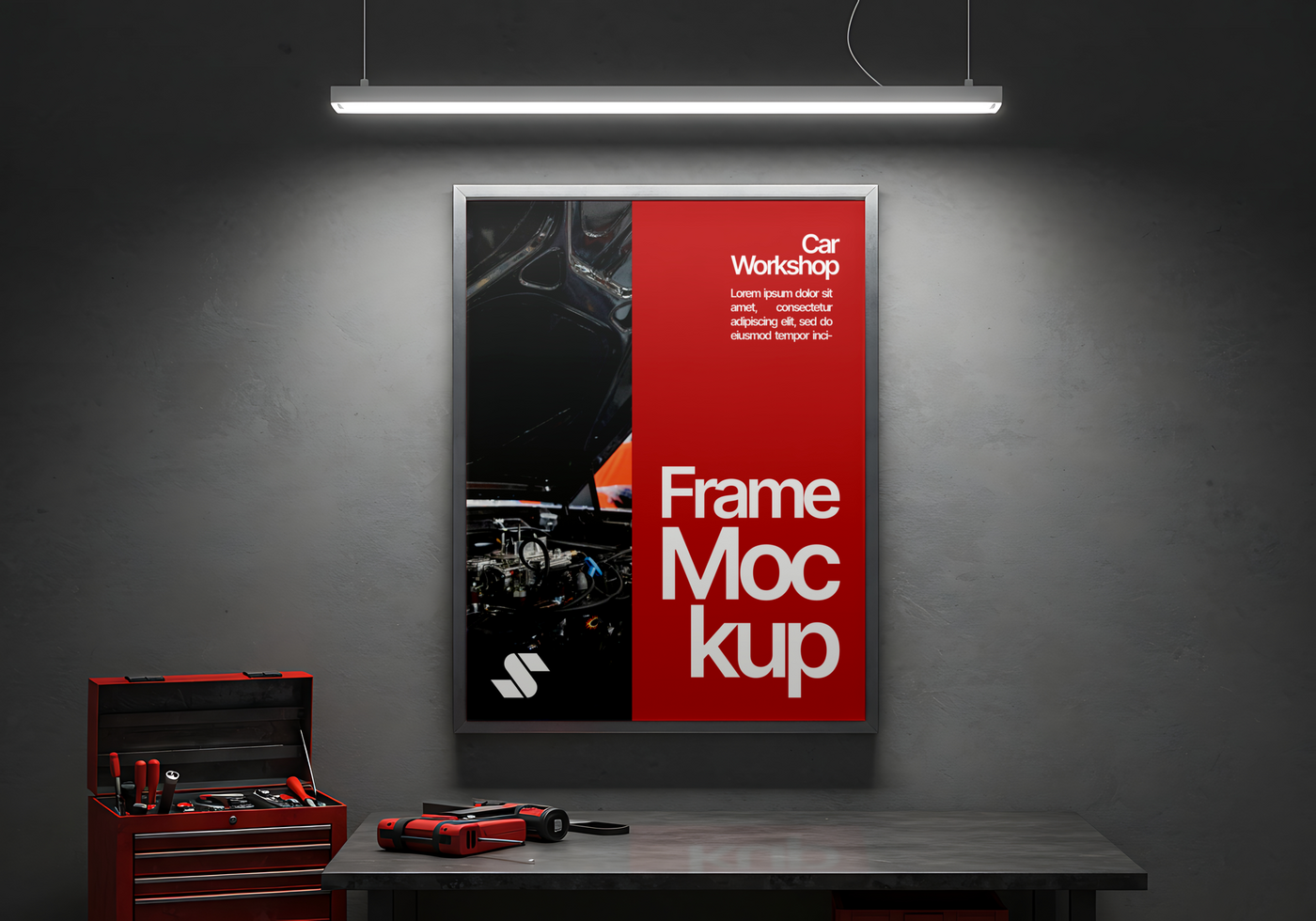 Car Workshop Frame Mockup psd