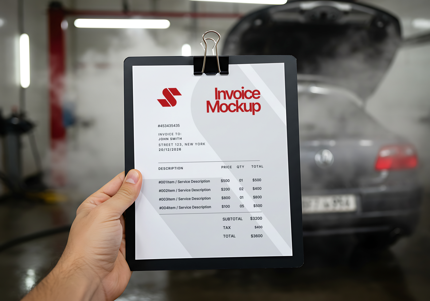 car wash Invoice Mockup psd