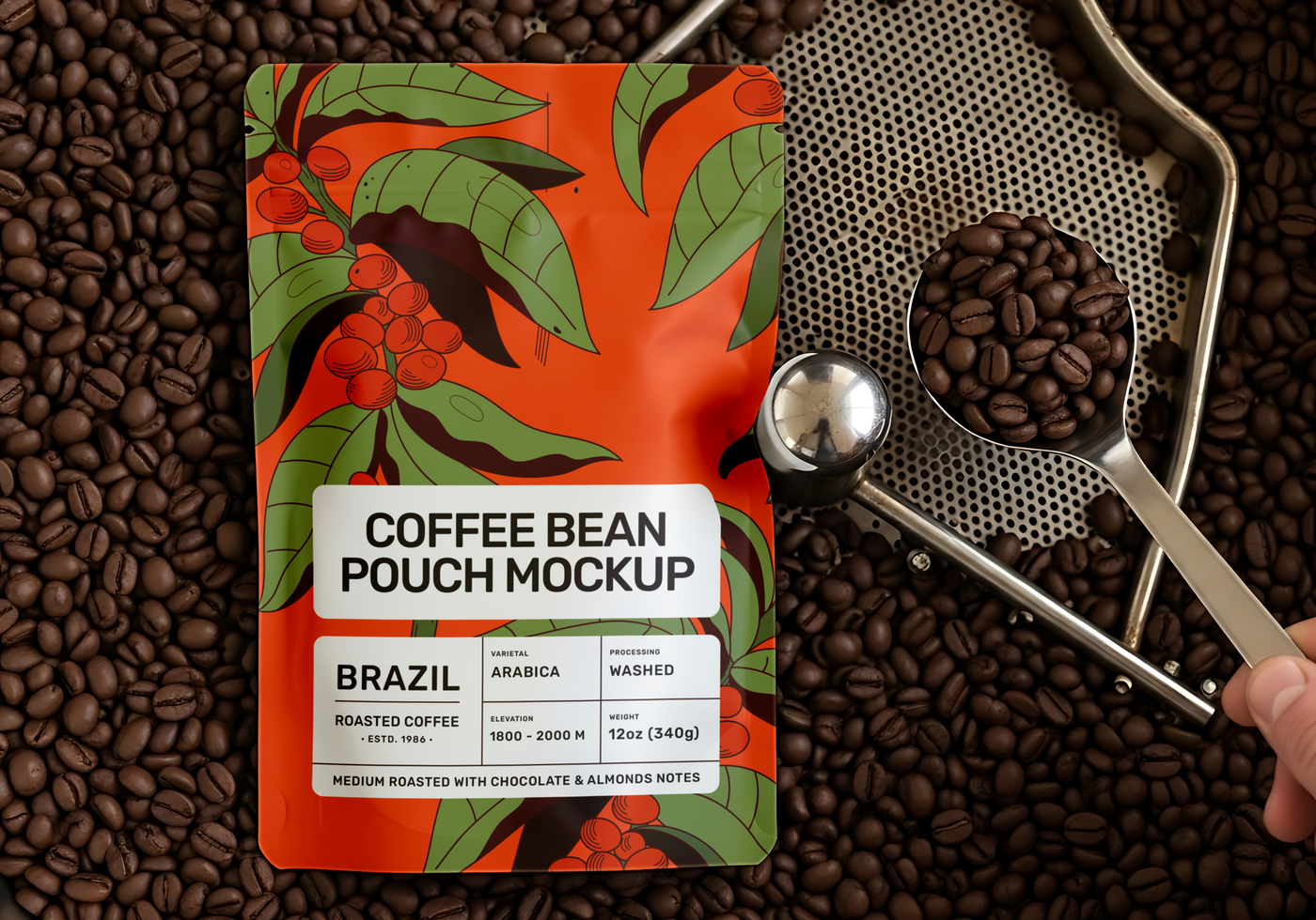 Coffee Bean Pouch Mockup Brazilian Coffee Packaging psd