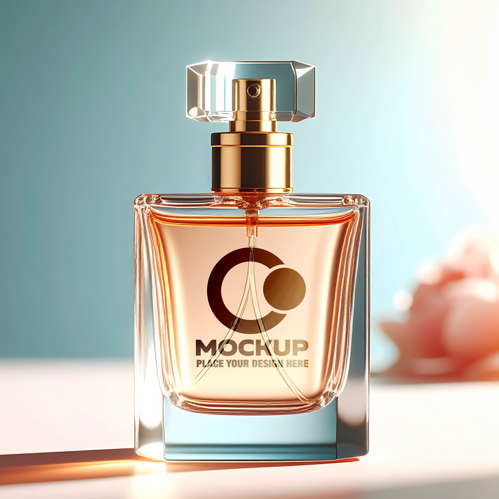 Elegant Perfume Bottle Mockup Golden Accents and Amber Fragrance psd