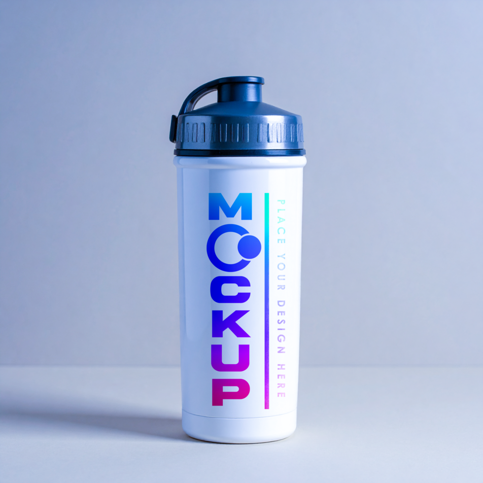 White Shaker Bottle Mockup with Gradient Text psd