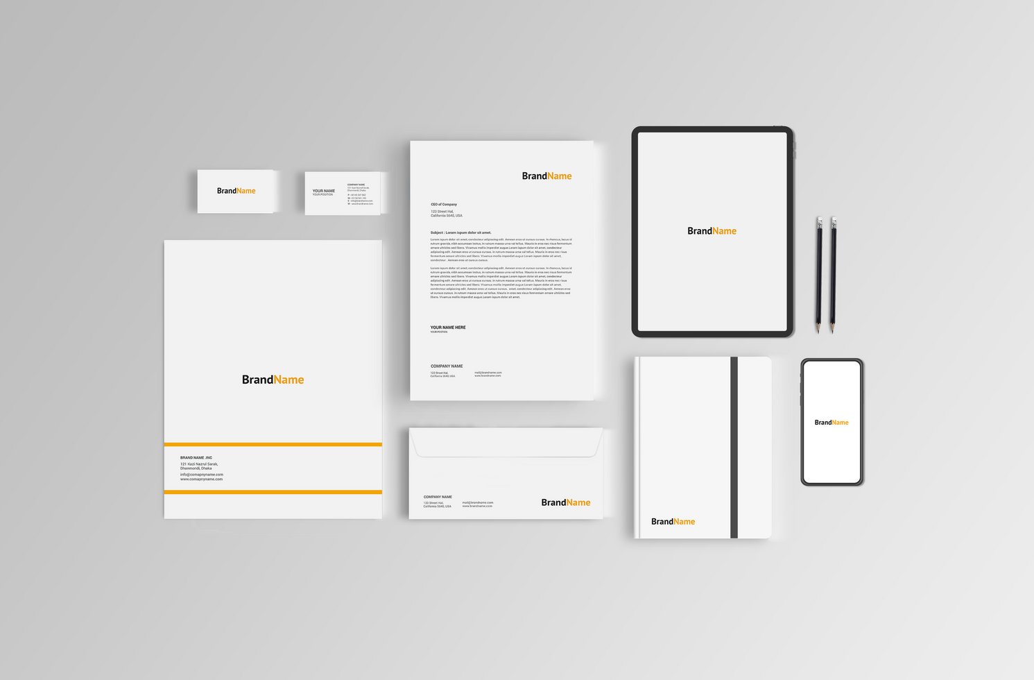 White Stationary Mockup Template With Phone and Tab psd
