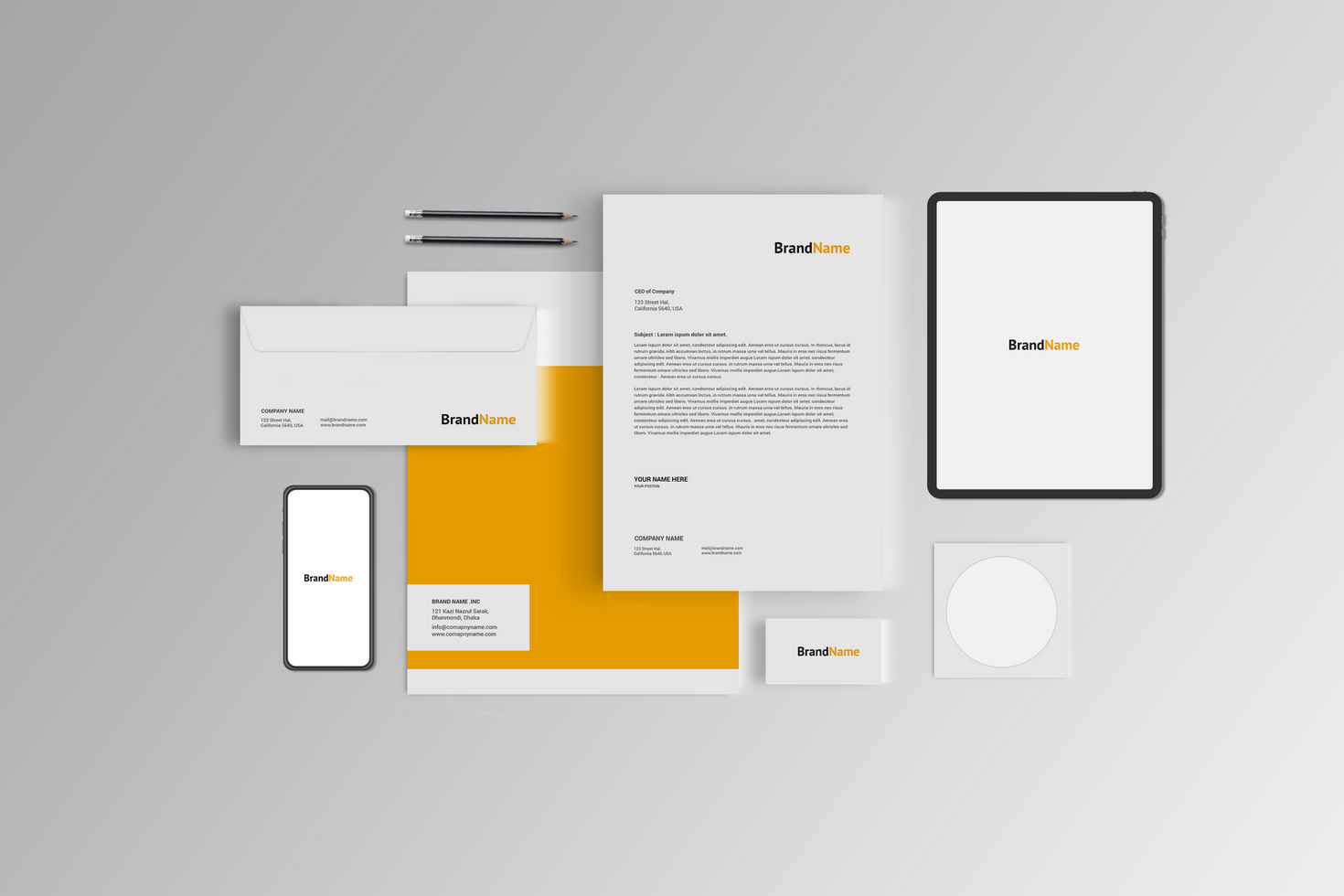 Stationary Mockup Template With Phone and Tab psd