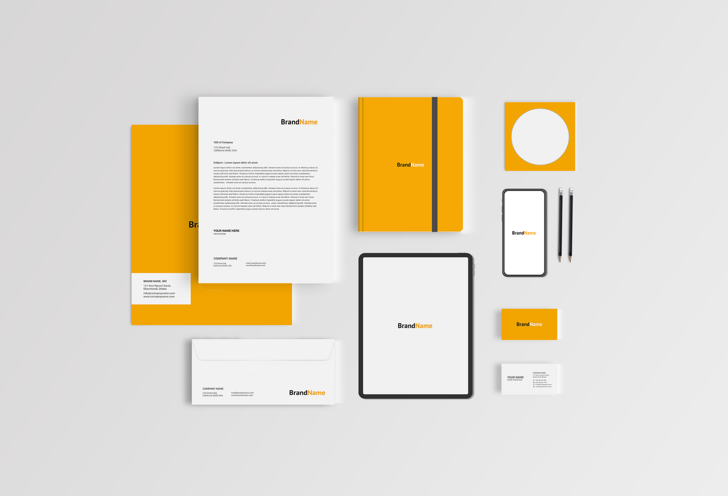 Yellow Folder Stationary Mockup Template With Phone and Tab psd