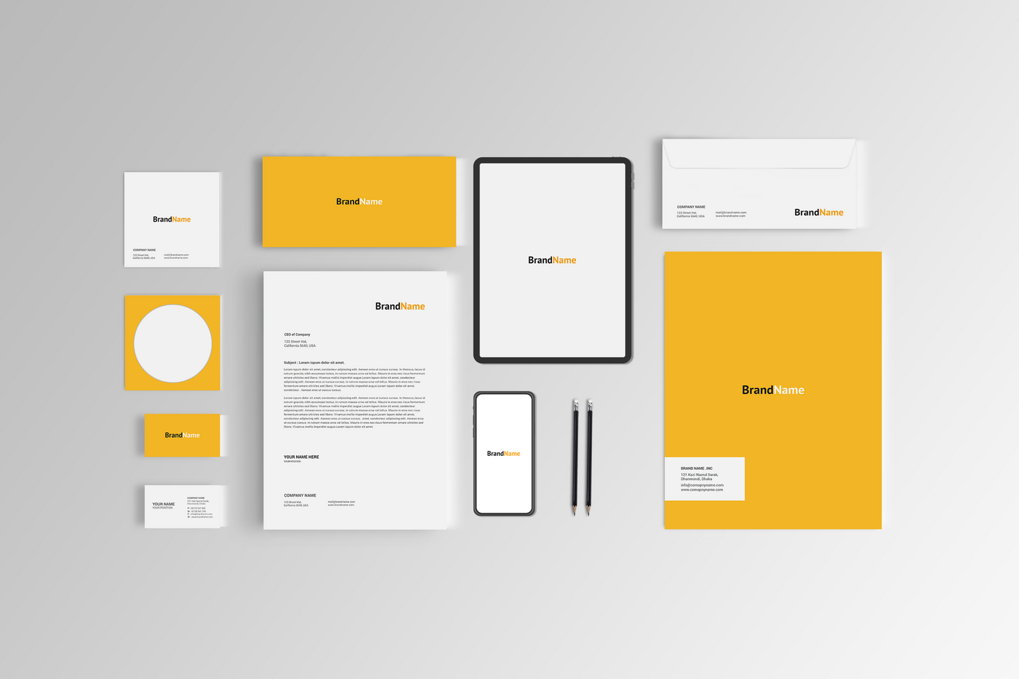 Yellow Folder and White Letterhead Stationary Mockup Template with Tab psd
