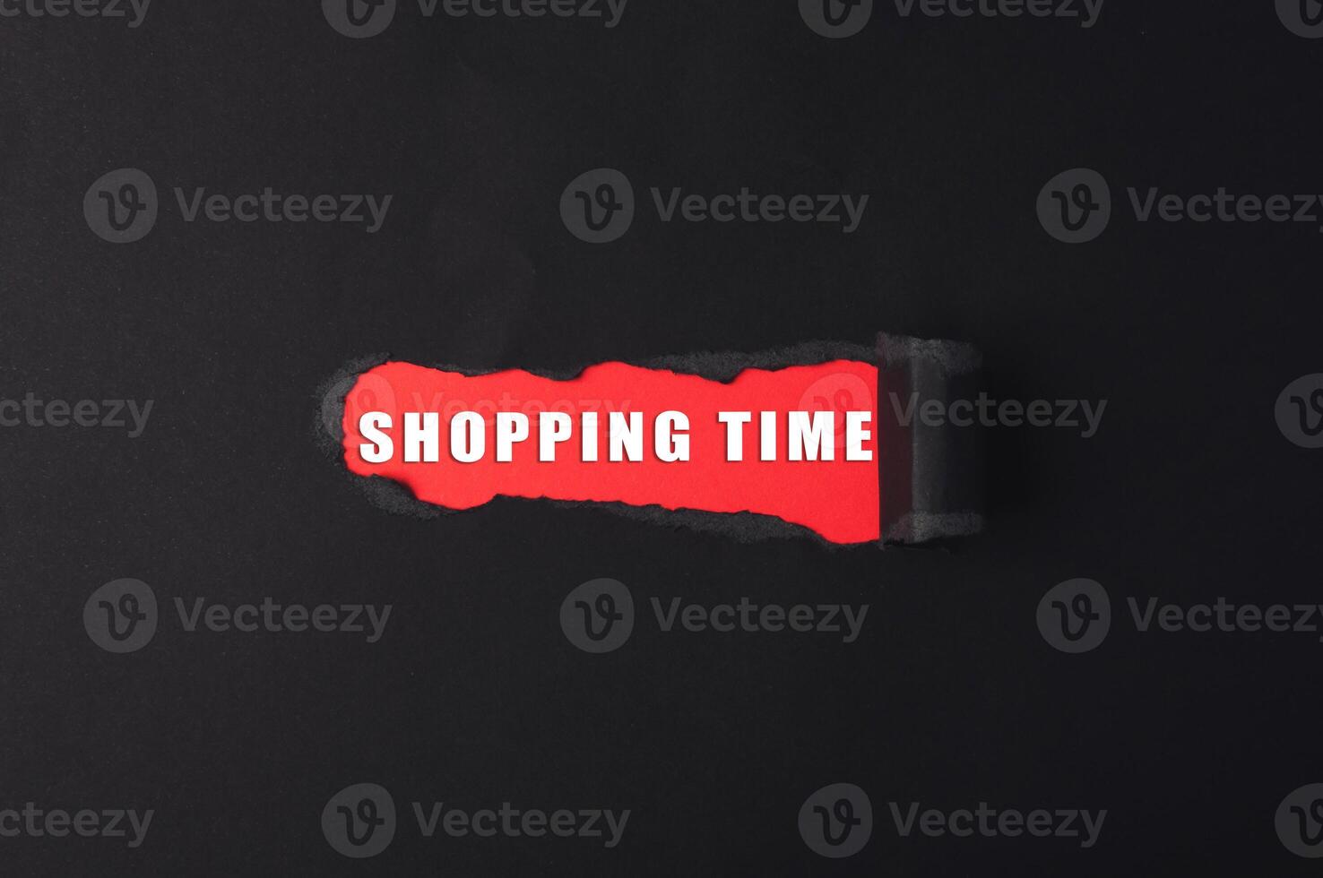 Red and black sign that says shopping time photo