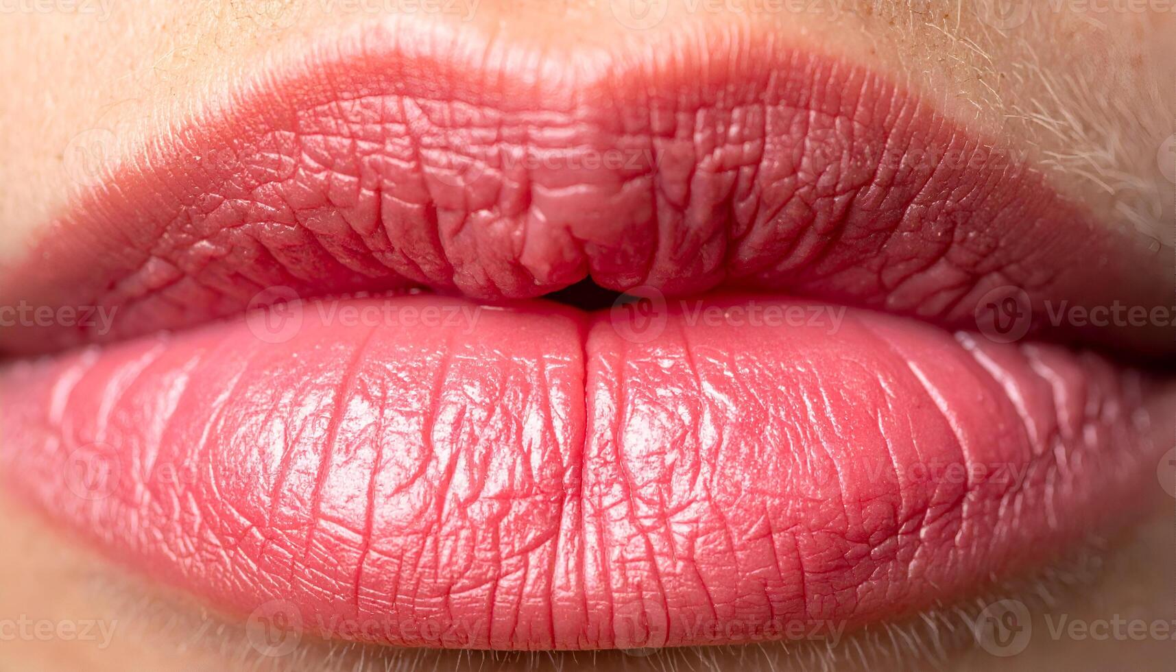 macro close-up of dry cracked lips with natural texture, detailed human skin surface showing lip lines and chapped appearance for skincare and cosmetic concept photo