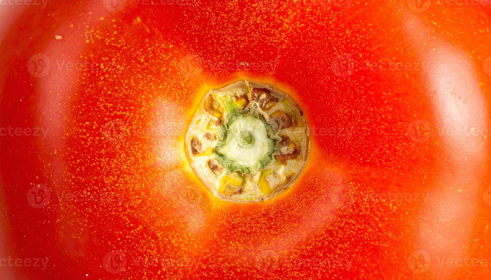 tomato skin close-up macro view showing stem scar and natural red surface texture, fresh fruit background for food and health design photo