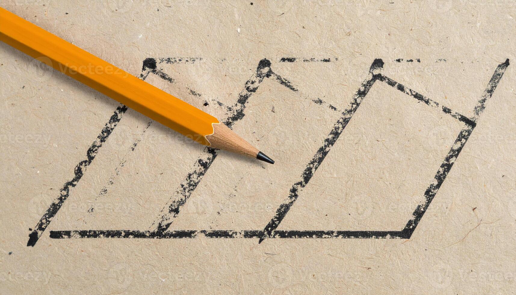 conceptual pencil sketch of geometric graph on recycled textured paper with unfinished eraser marks and hand-drawn lines photo
