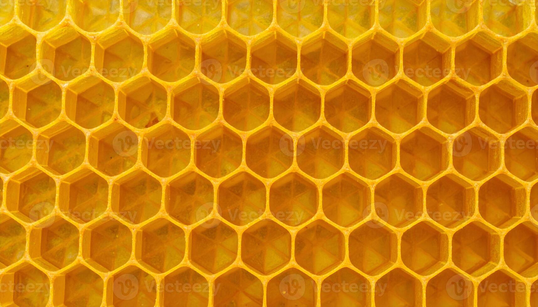 clean yellow beeswax honeycomb pattern background, hexagonal structure texture with empty cells, natural wax grid close-up photo