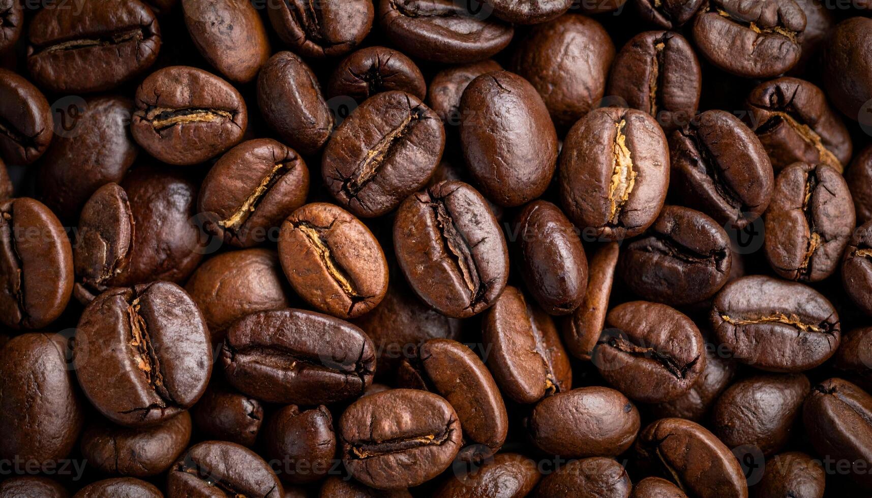 macro close-up of roasted coffee bean surface texture, dark brown aromatic coffee grain with oily sheen for cafe branding and premium food design photo