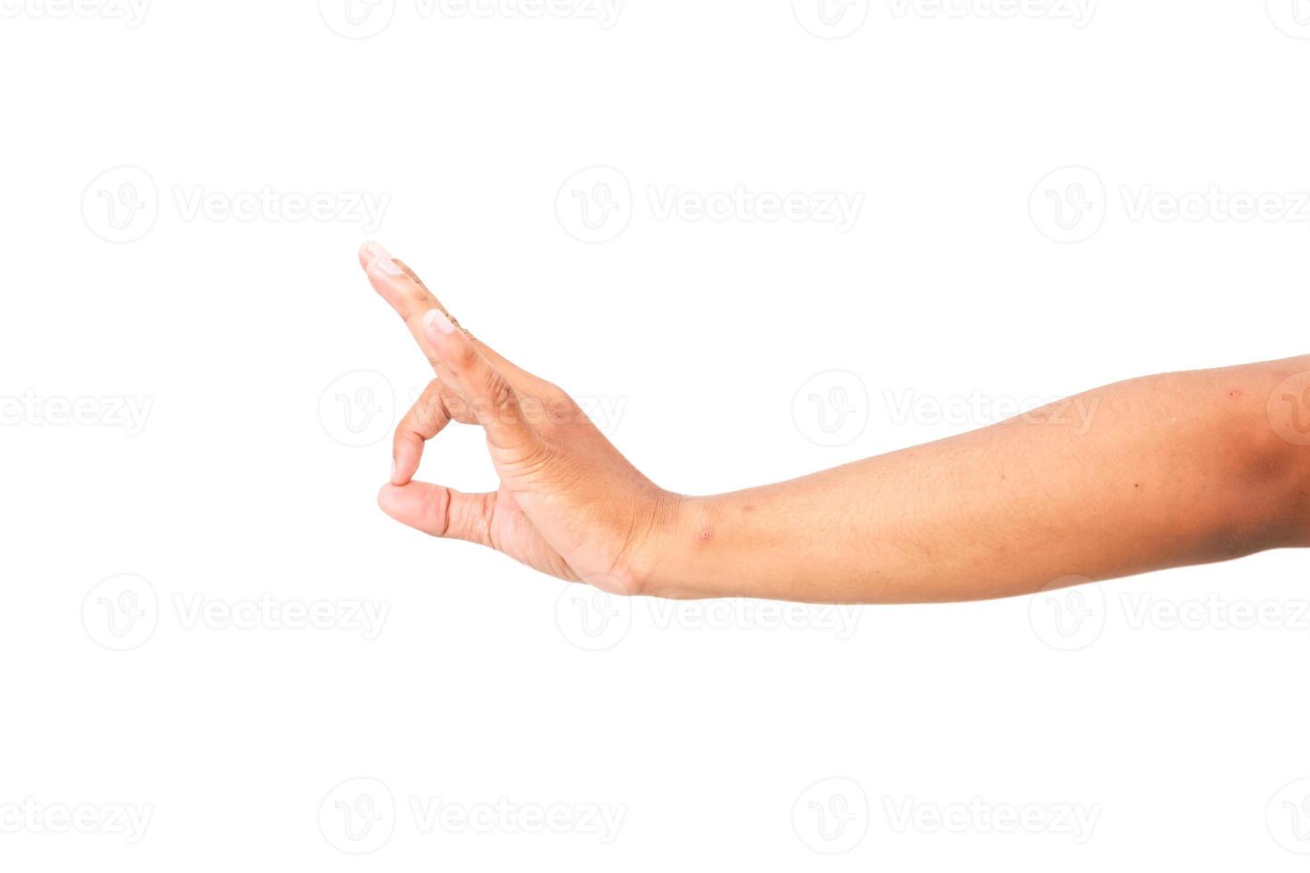 Hand gesture showcasing index finger pointing upward, isolated on a white backdrop, capturing the concept of direction or guidance photo