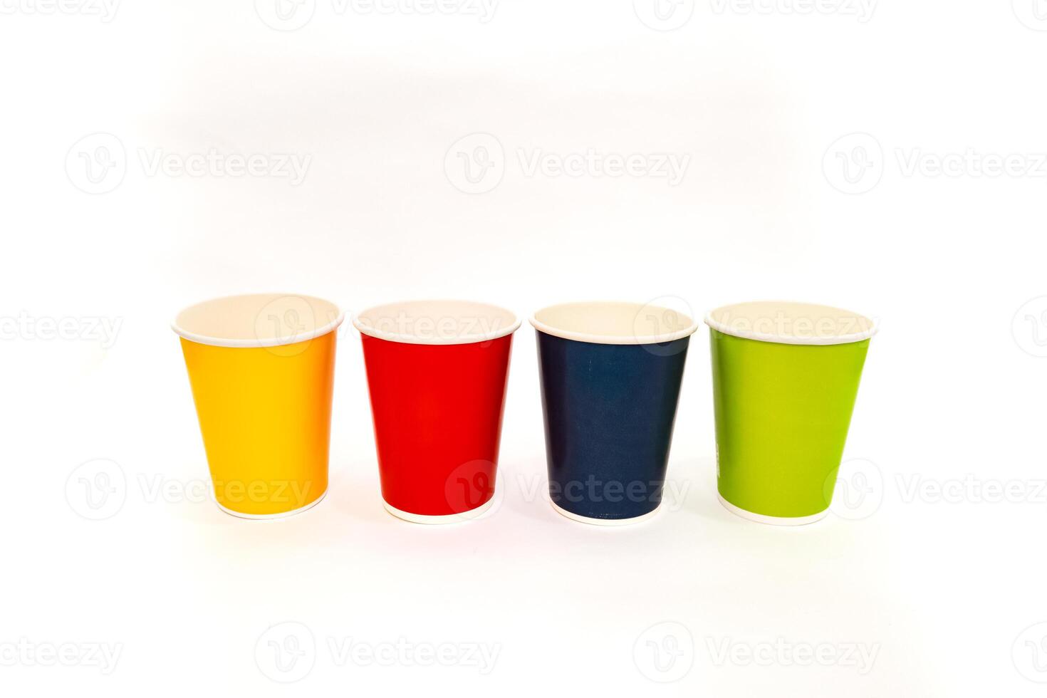 Colorful Paper Cups Set Against a Clean White Background, Perfect for Mockups and Events photo