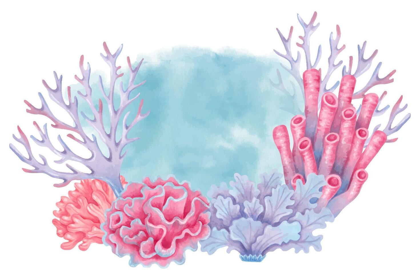 Coral reef illustration with colorful corals vector