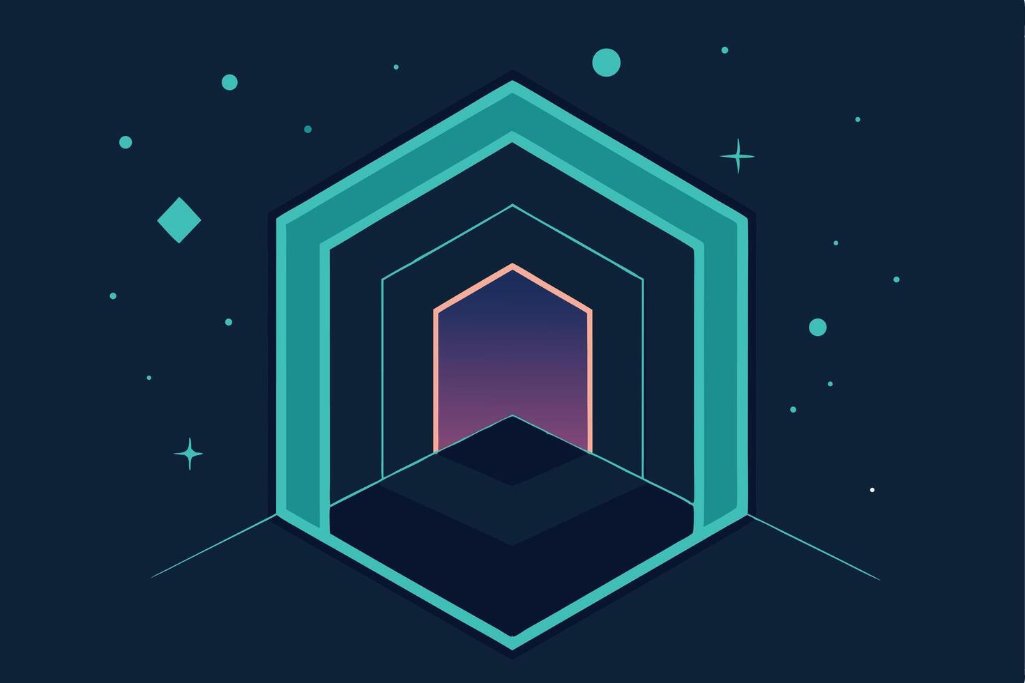 Abstract Hexagon Portal Cosmic Gateway to Digital Dreamscape vector
