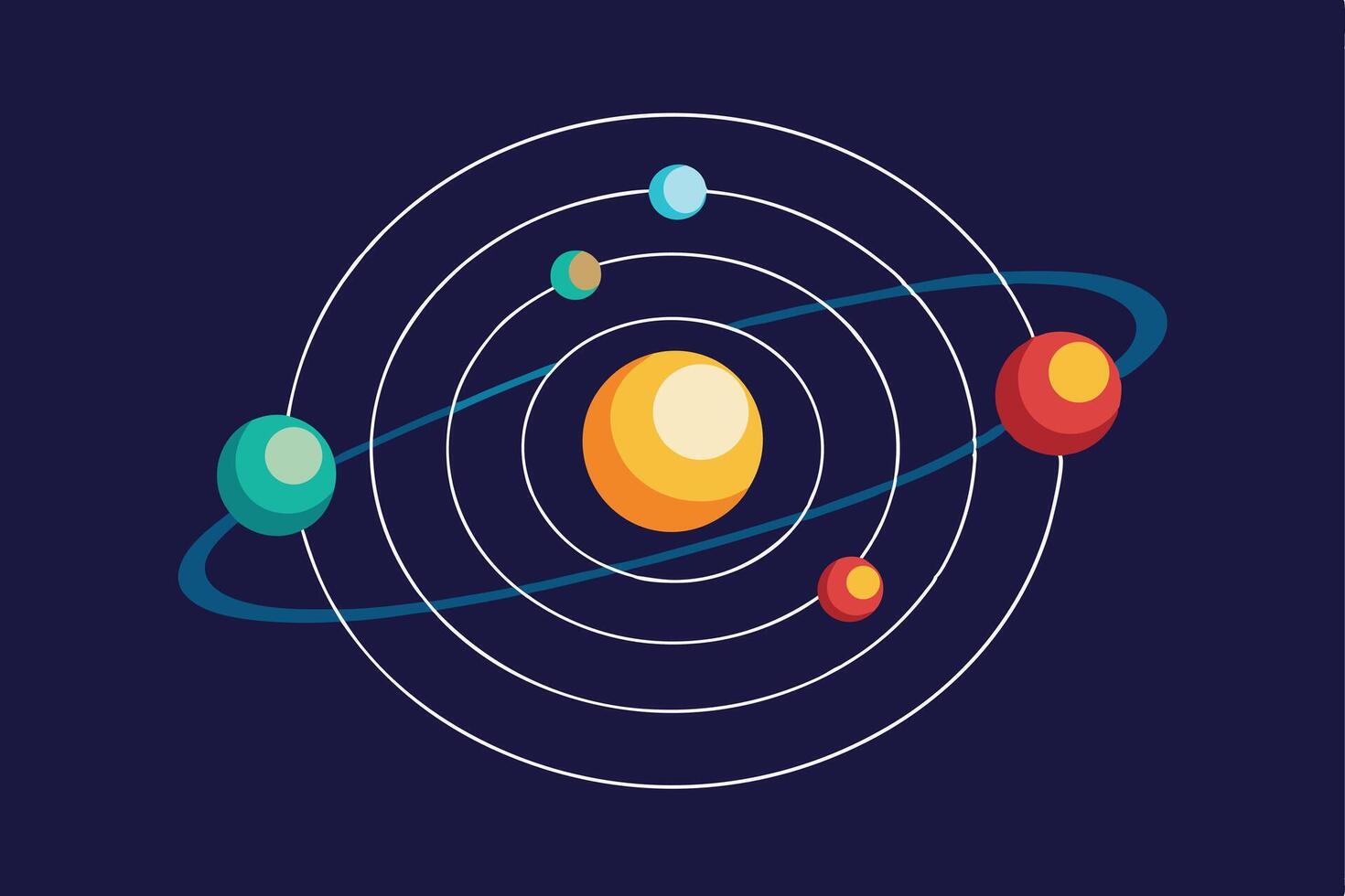 Simplified Solar Planets Orbiting Star, Cosmic Design vector