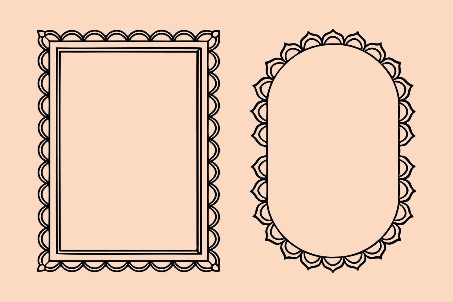 Elegant hand drawn frames set square oval design elements vector