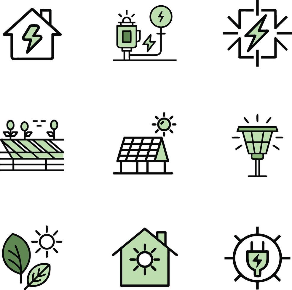 Green energy icons bundle sustainable power solutions vector