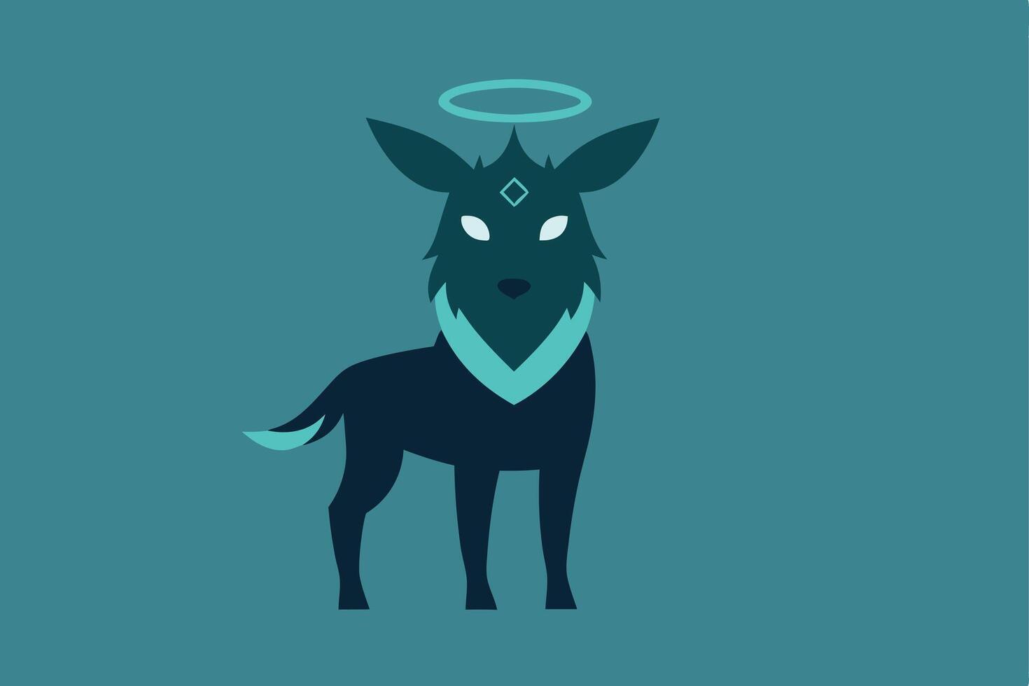 Mystic Teal Wolf, Halo, Divine, Geometric, Canine, Spiritual, Art, Design, Minimalist, Illustration vector