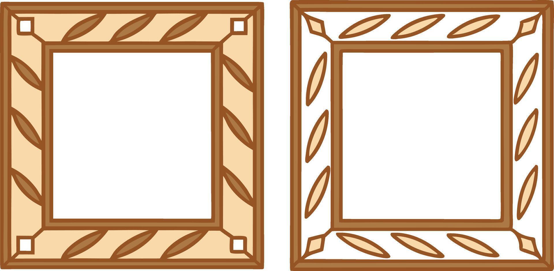 Two hand drawn decorative frames brown beige design elements vector